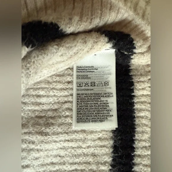 H&M cream grey oatmeal black striped turtleneck sweater size L - Picture 11 of 11
